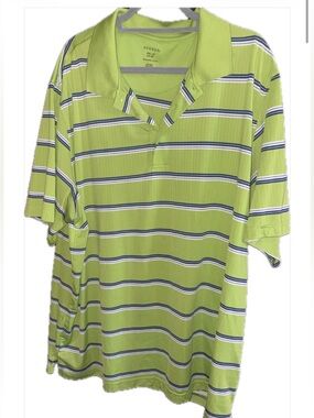 George Lime Green Polo with Navy and White Stripes
